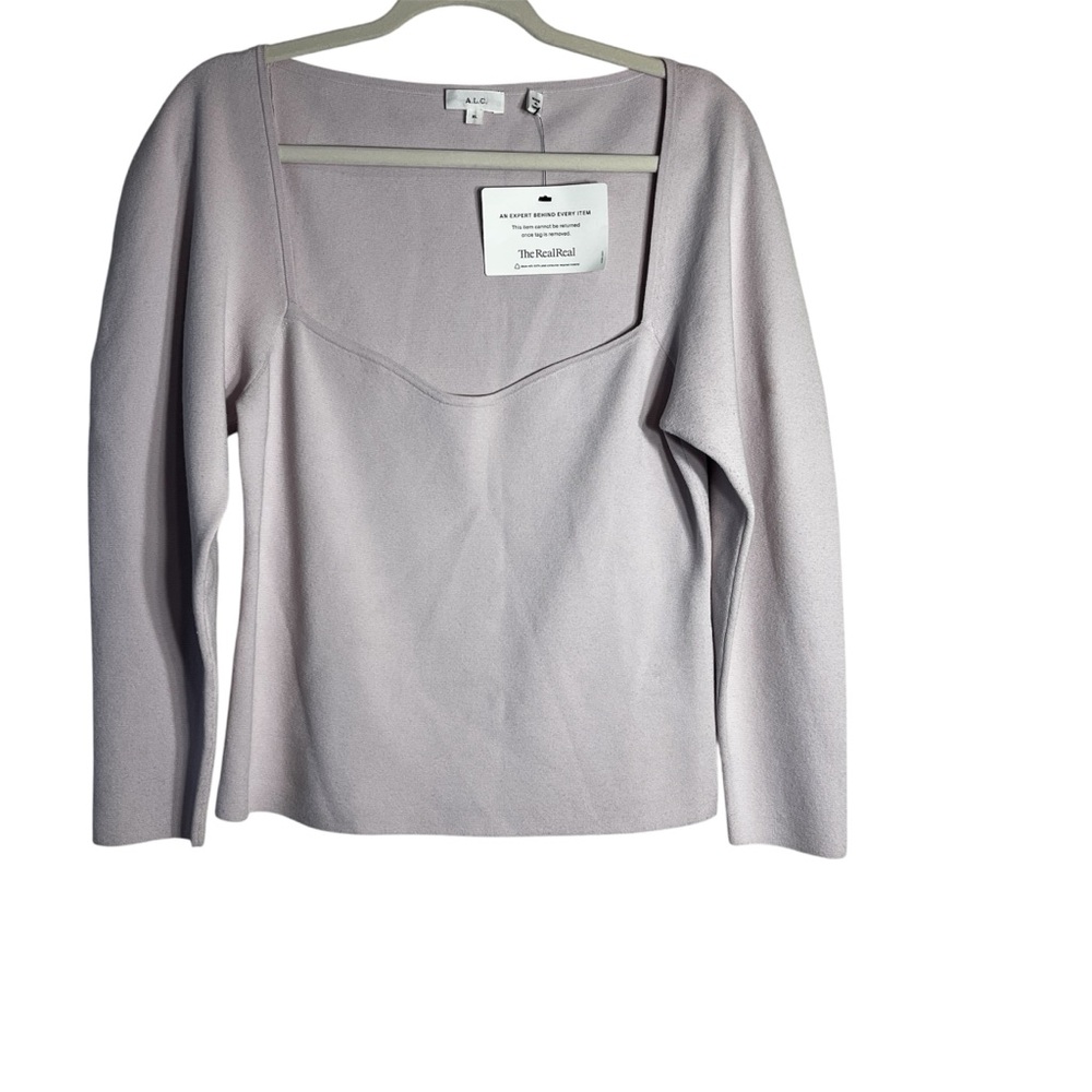A.L.C. Lilac Sweetheart Neck Stretch Knit Puff Tapered Long Sleeve Top SZ XL